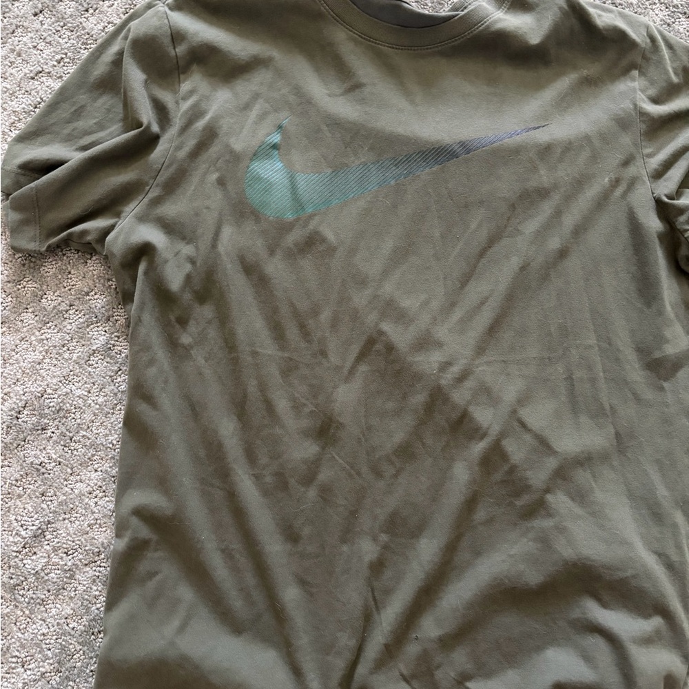 Nike Olive Green Short Sleeve Tee with Gradient Swoosh